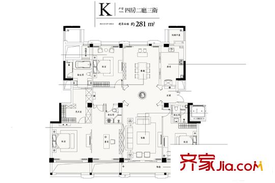 前程藏瓏K戶型 4室2廳3衛(wèi)1廚