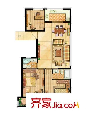 前程藏瓏D戶型 3室2廳2衛(wèi)1廚