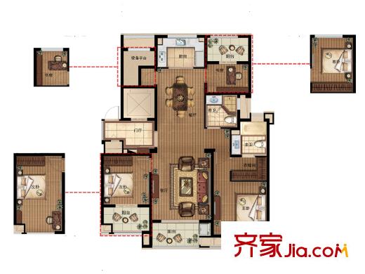 萬(wàn)科公園里B戶型 4室2廳2衛(wèi)1廚