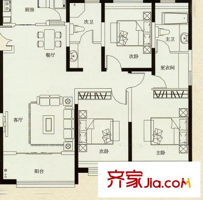 杭州灣世紀(jì)城清芷園F戶型6#11#01戶型 3室2廳2衛(wèi)1廚