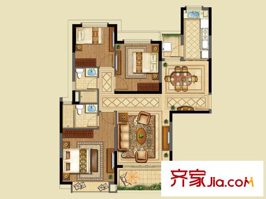 恒大山水城A2戶型 3室2廳2衛(wèi)
