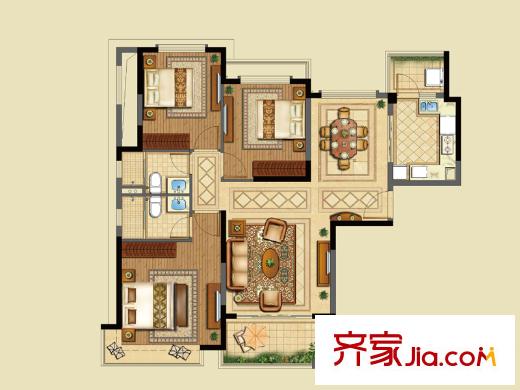 恒大山水城A3戶型 3室2廳2衛(wèi)1廚