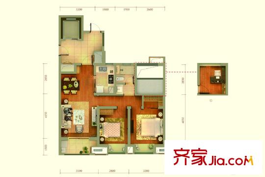 萬科江灣府D戶型 3室2廳1衛(wèi)1廚