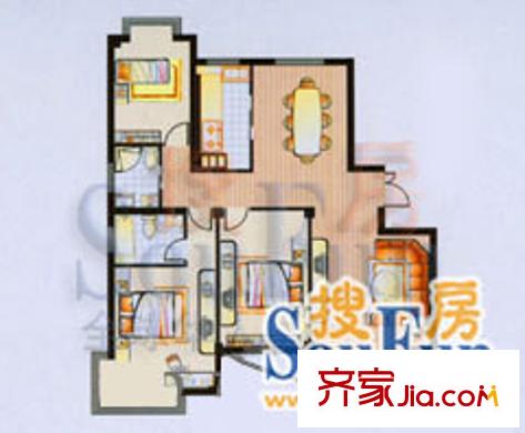 三北名都 3室2廳2衛(wèi)1廚 戶型圖