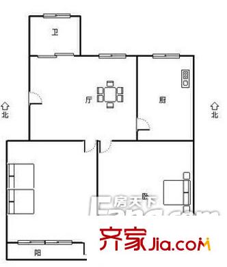 華盛小區(qū)戶型圖兩室一廳 2室1廳1衛(wèi)1廚