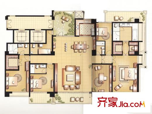 恒元悅府 5室2廳3衛(wèi)1廚 戶型圖