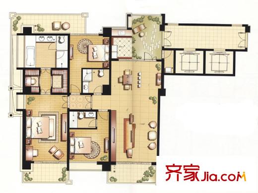 恒元悅府戶型圖B戶型 3室2廳3衛(wèi)1廚