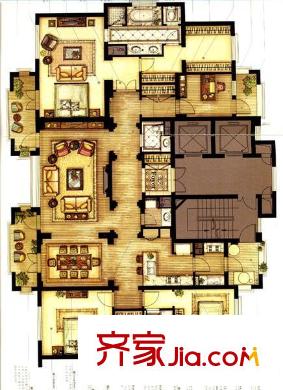 梵石花園 4室3廳3衛(wèi)2廚 戶型圖