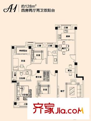 海祥?瑯琴灣A1戶型 4室2廳2衛(wèi)