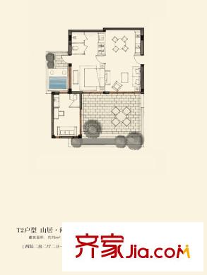 世外?梧桐溫泉度假村T2戶型  2室2廳2衛(wèi)