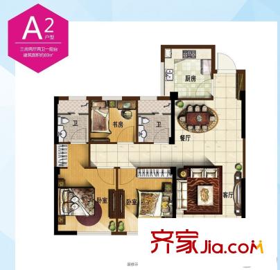 福寧灣濱海新城89平方米三房兩廳兩衛(wèi)（A2） 3室2廳2衛(wèi)1廚