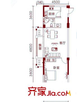 永亨海港城A1戶(hù)型 2室1廳1衛(wèi)1廚