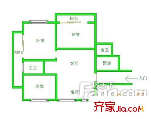 開關(guān)廠單位宿舍 3室 戶型圖