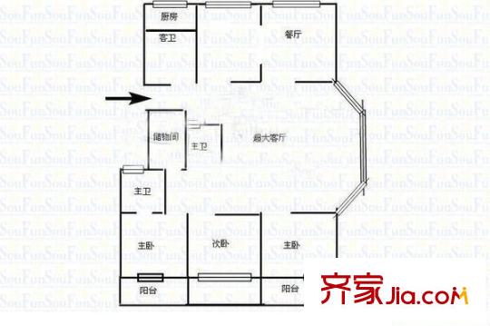 廣播電視局宿舍 4室 戶型圖