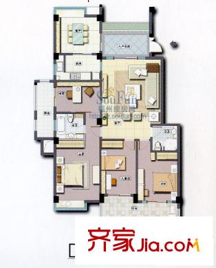 格林蘭錦戶型圖3室2廳2衛(wèi)1廚
