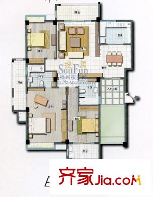 格林蘭錦戶型圖3室2廳2衛(wèi)1廚