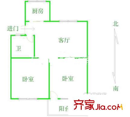 地質(zhì)勘察研究院單位宿舍 2室 戶型圖