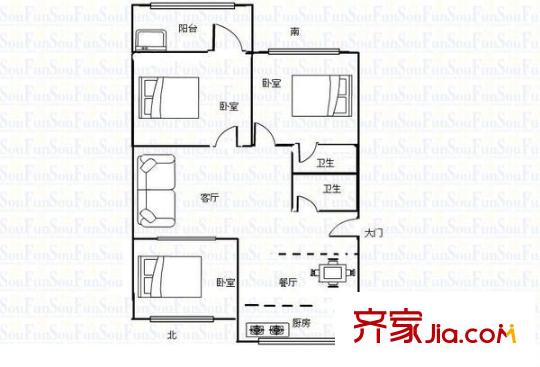 東城名苑 3室 戶型圖