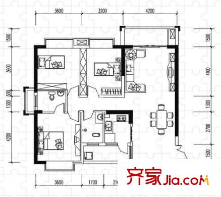 東城名苑 3室 戶型圖