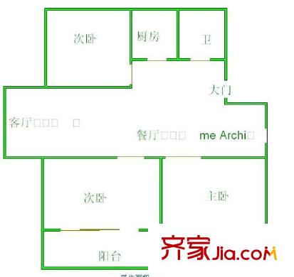 白龍路戒毒所干警單位宿舍 3室 戶型圖