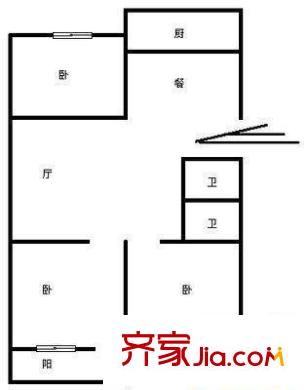 邊防武警宿舍 3室 戶型圖