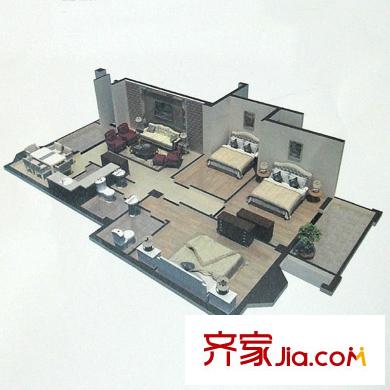 中勝財富天下戶型圖A2戶型3d模型116平米 3室2廳2衛(wèi)1廚