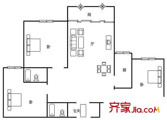 西洋公寓 3室 戶型圖