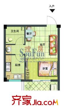 時代春秋戶型圖1室1廳1衛(wèi)1廚