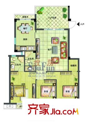 時代春秋戶型圖3室2廳2衛(wèi)1廚