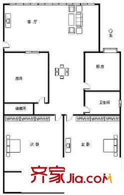 省防疫站單位宿舍 3室 戶型圖