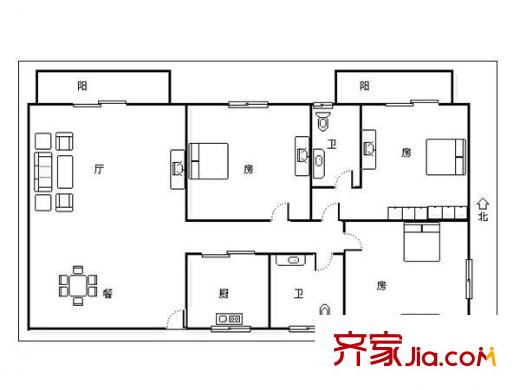 融僑花園一區(qū) 3室 戶型圖