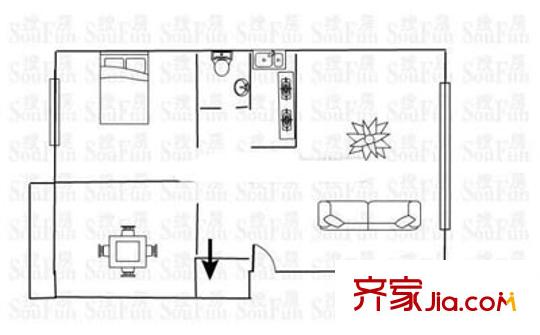 橋亭5號(hào) 1室 戶型圖