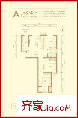 中国铁建通瑞嘉苑10、11、12、14、15号楼A1户型 3室2厅1卫1厨