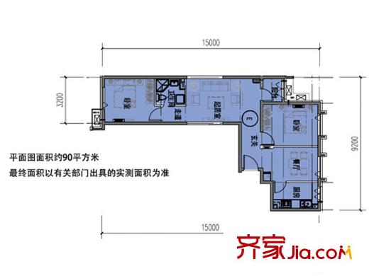 东洲家园4、6号楼中间户E户型 2室1厅1卫1厨