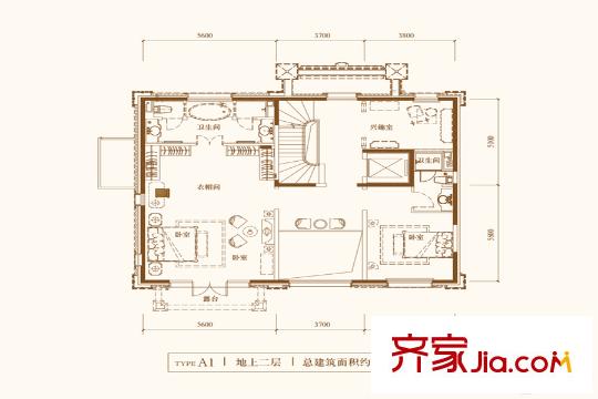 龙湖双珑原著A-1户型地上二层 6室4厅7卫1厨
