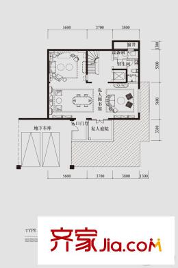 龙湖双珑原著A-2户型地下一层 6室4厅7卫1厨