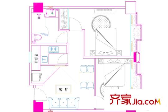 新年华SOHO朝南户型 2室1厅1卫1厨