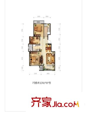 首开香溪郡B户型 3室2厅1卫1厨