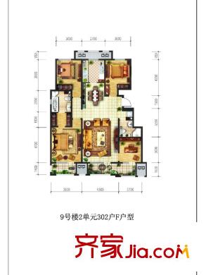 首开香溪郡F户型 4室2厅1卫1厨
