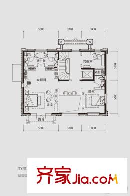 龙湖双珑原著A-2户型地上二层 6室4厅7卫1厨