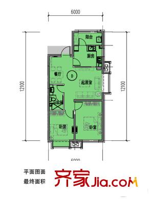 东洲家园4、6号楼中间户D型 2室1厅1卫1厨