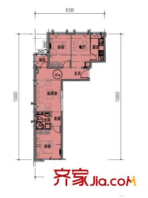 东洲家园1-6号楼边户A户型 2室1厅1卫1厨