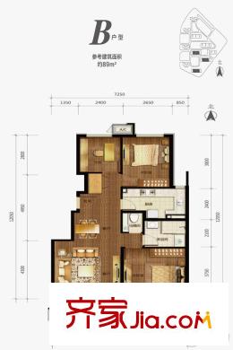 首开万科城市之光2#B户型 3室2厅1卫1厨