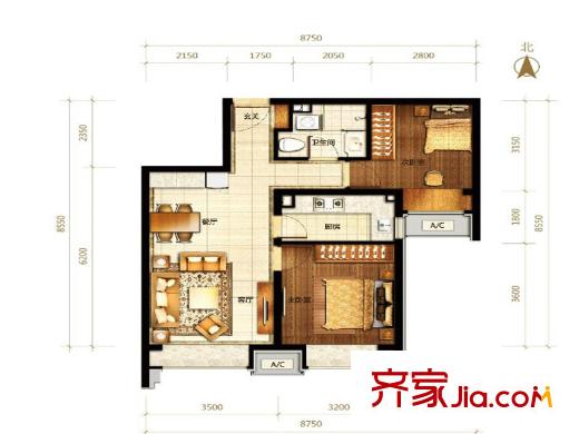 首开万科城市之光6、10、11、12号楼D户型 2室1厅1卫1厨