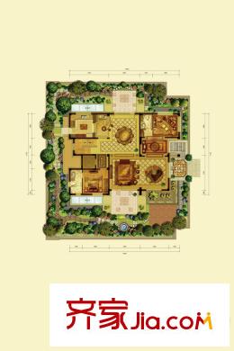 燕西华府小独栋首层户型图 1室2厅2卫1厨