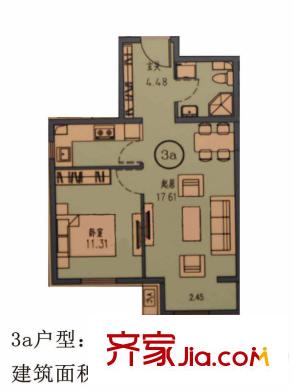 丰台大红门油毡厂地块3A户型 1室2厅1卫1厨