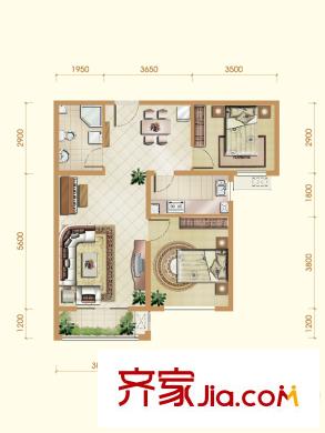 恒华安纳湖沁景两居户型 2室2厅1卫1厨
