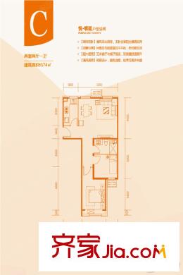 当代北辰悦MOMAC户型 2室2厅1卫1厨