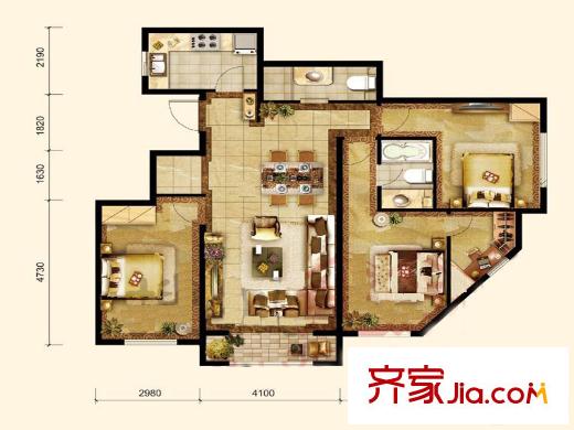 胜古誉园C9户型 3室2厅2卫1厨