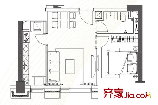 世界侨商中心B1户型 1室1厅1卫1厨